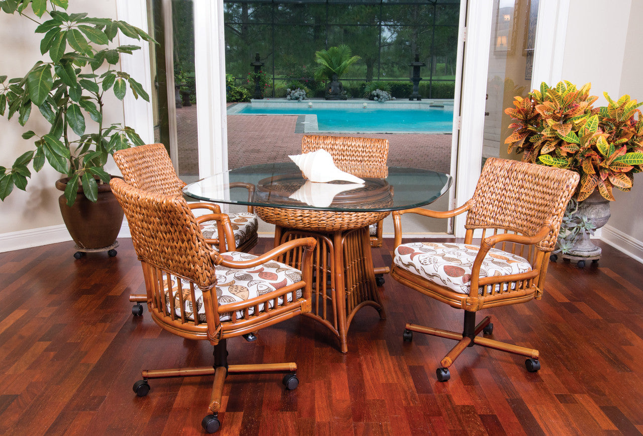 Alexander & Sheridan Key Largo Rattan Indoor 5 Piece Tilt Swivel Caster Dining Set