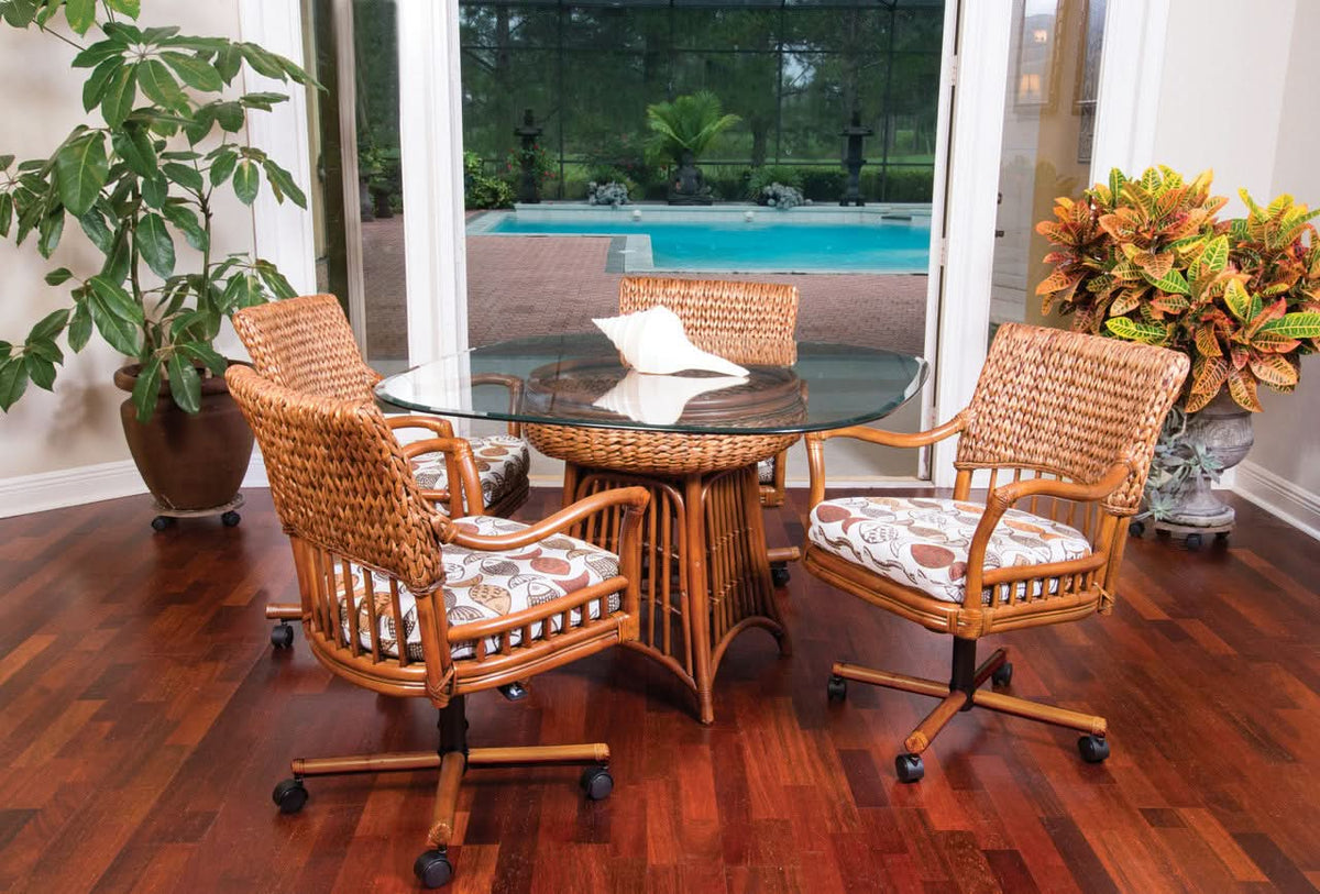 Alexander & Sheridan Key Largo Rattan Indoor 4-Person Tilt Swivel Caster Dining Set