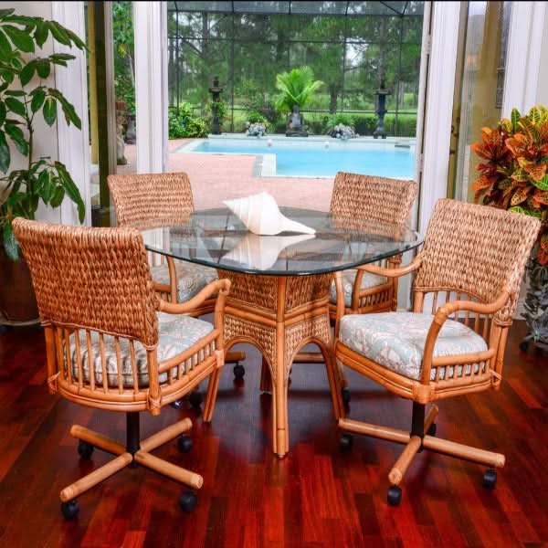 Alexander & Sheridan Key Largo Rattan Indoor 4-Person Tilt Swivel Caster Dining Set