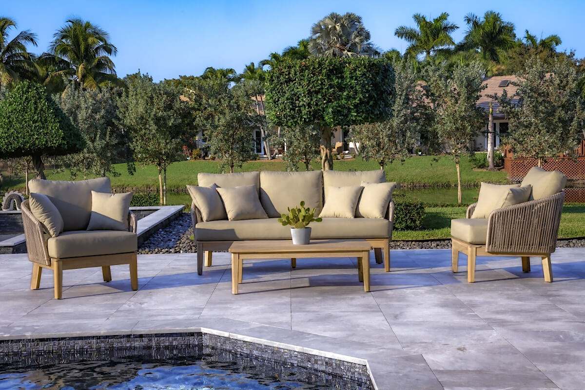 OUTSY Eve 4-Piece Outdoor and Backyard Wood, Aluminum and Rope Furniture Set - front view