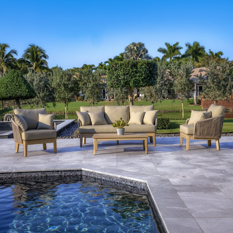 OUTSY Eve 4-Piece Outdoor and Backyard Wood, Aluminum and Rope Furniture Set - front view