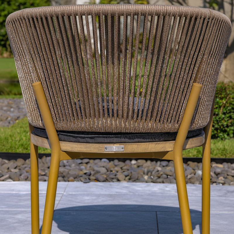 OUTSY Melina Outdoor Wood, Aluminum and Rope Dining Chair, Milk and Coffee Legs (Set Of 2) - back chair close up