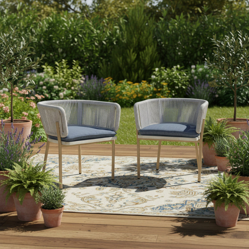 OUTSY Melina Outdoor Wood, Aluminum and Rope Dining Chair, Milk and Coffee Legs (Set Of 2) - white background