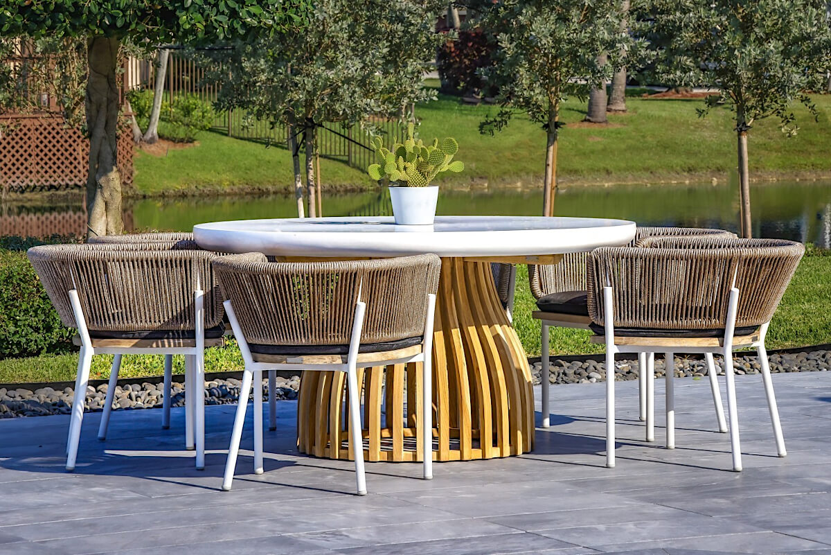 OUTSY Melina Outdoor Wood, Aluminum and Rope Dining Chair, White Legs (Set Of 2) - side view