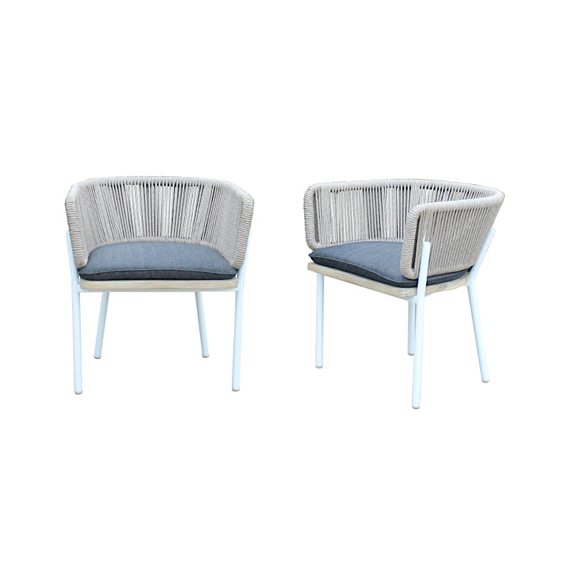 OUTSY Melina Outdoor Wood, Aluminum and Rope Dining Chair, White Legs - Set Of 2 chairs