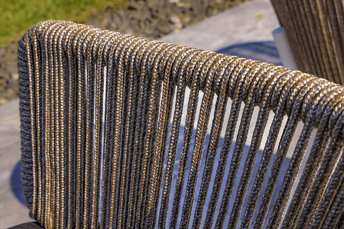 Outsy Santino + Melina 7-Piece Outdoor Dining Set - Wood Dining Table and 6 Wood, Aluminum, and Rope Chairs, White Legs - rope close up