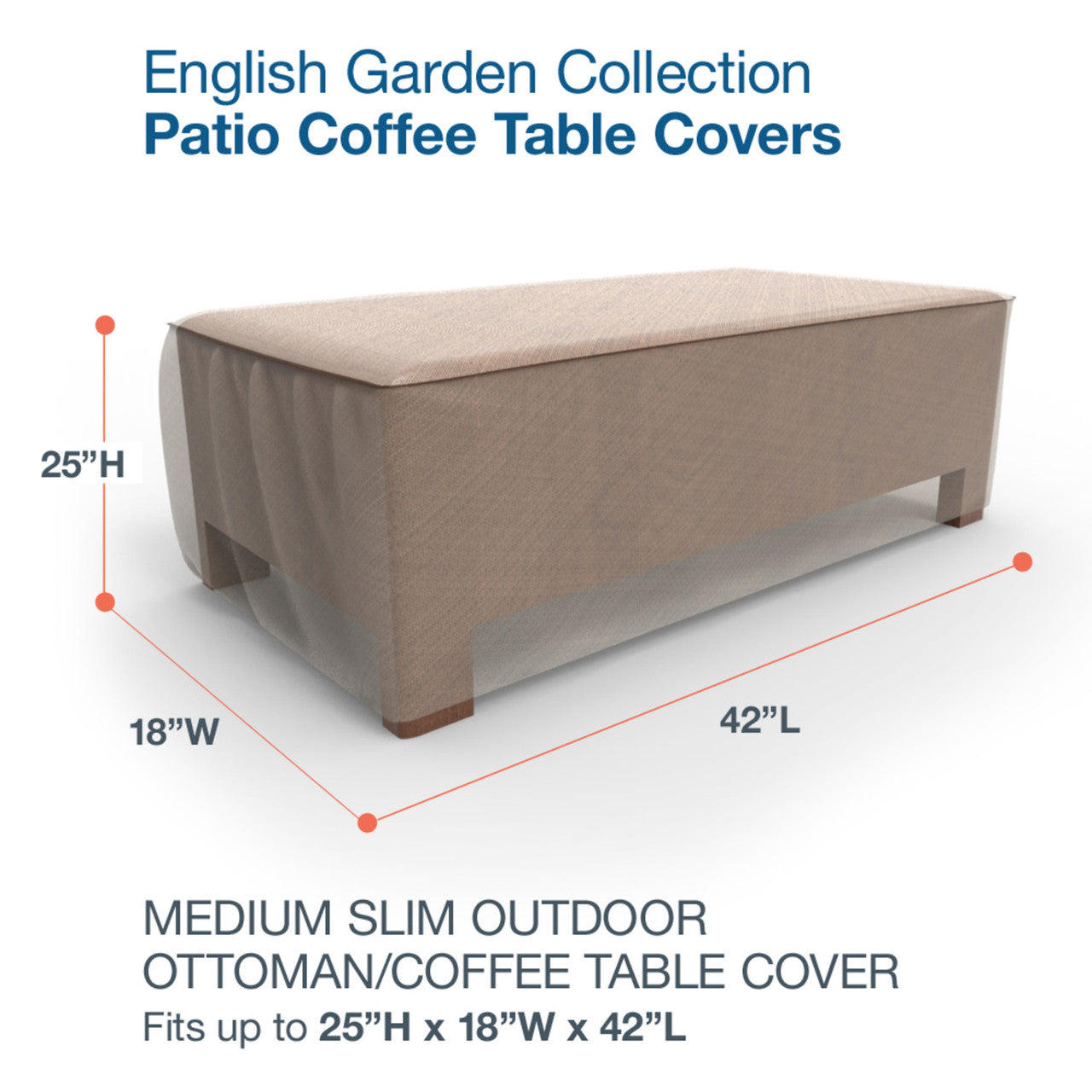 Budge Industries English Garden Slim Patio Ottoman/Coffee Table Cover - Medium