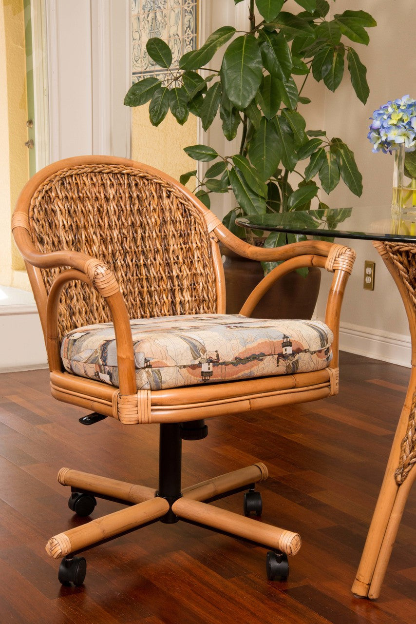 Alexander & Sheridan Panama Rattan Indoor Tilt Swivel Caster Dining Chair