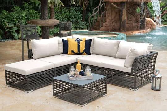 Panama Jack Graphite Aluminum Outdoor Square Ottoman with Cushion