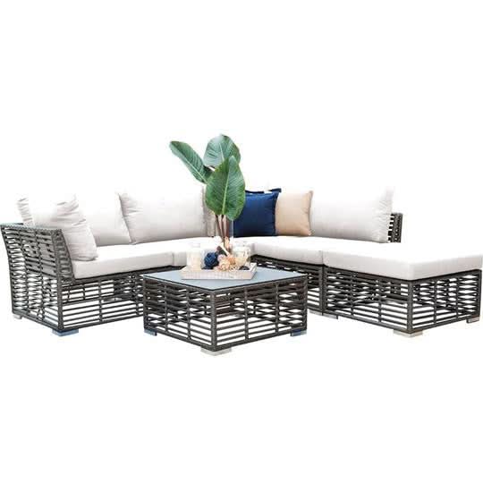 Panama Jack Graphite Aluminum Outdoor Square Ottoman with Cushion