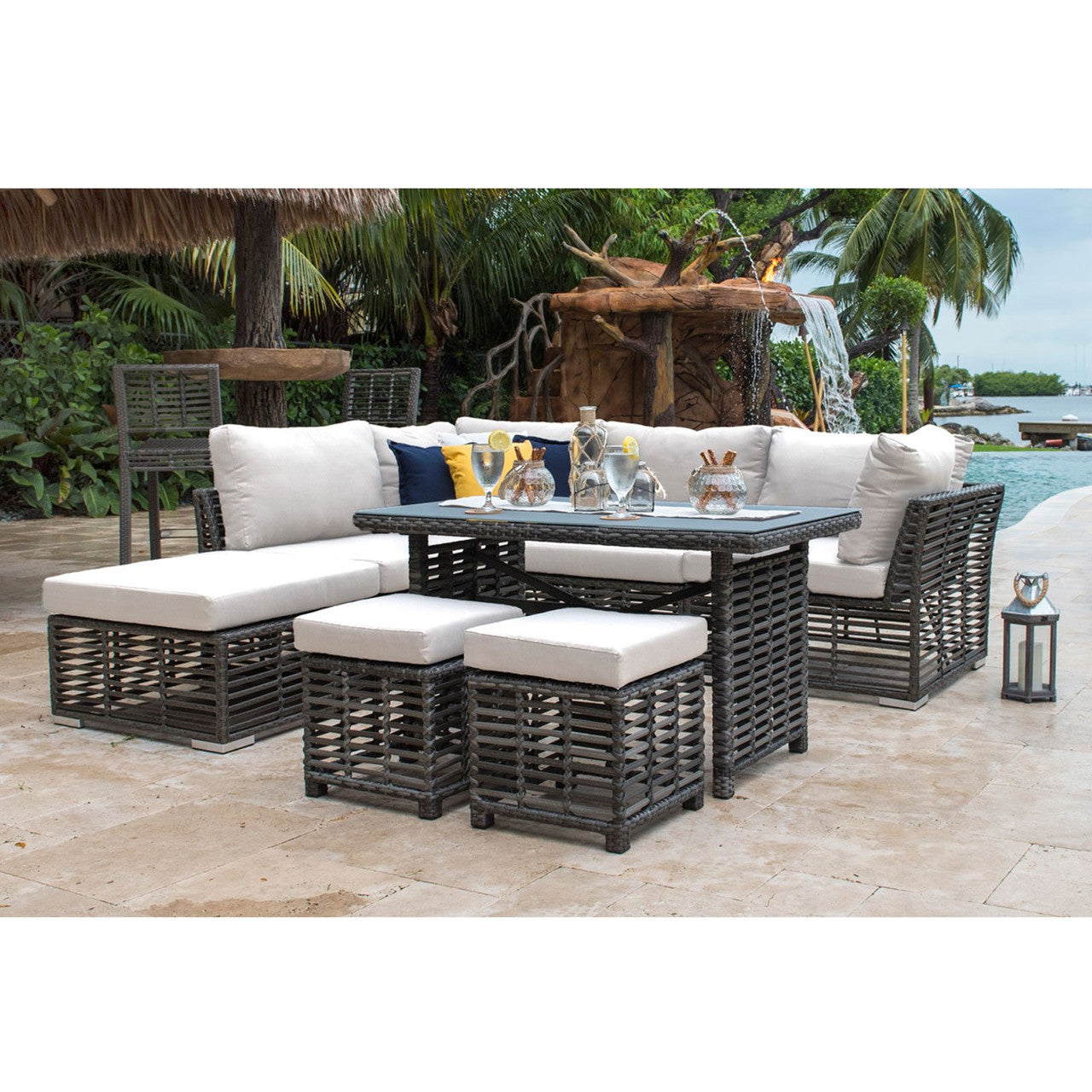 Panama Jack Graphite 7 PC High Coffee Table Sectional with Cushions