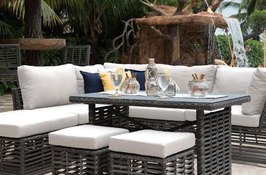 Panama Jack Graphite Aluminum Outdoor Rectangular High Coffee Table with Frosted Glass
