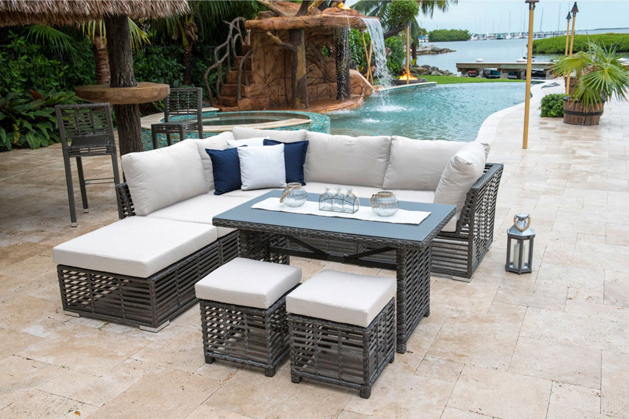 Panama Jack Graphite Aluminum Outdoor Rectangular High Coffee Table with Frosted Glass