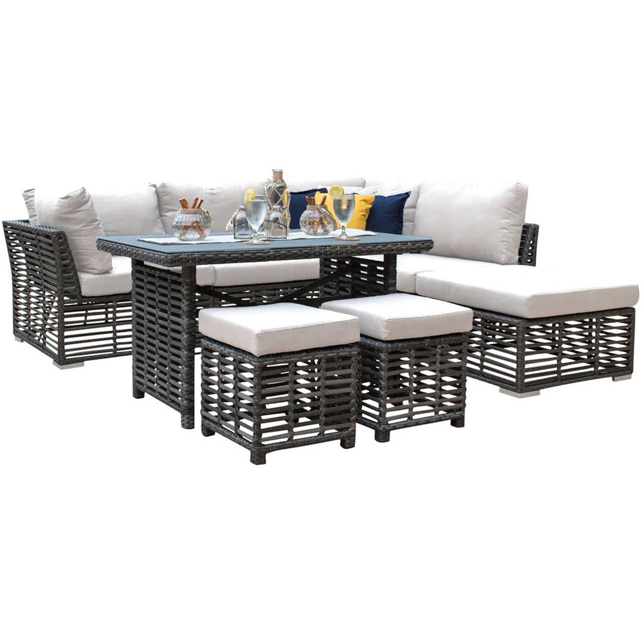 Panama Jack Graphite Aluminum Outdoor Rectangular High Coffee Table with Frosted Glass