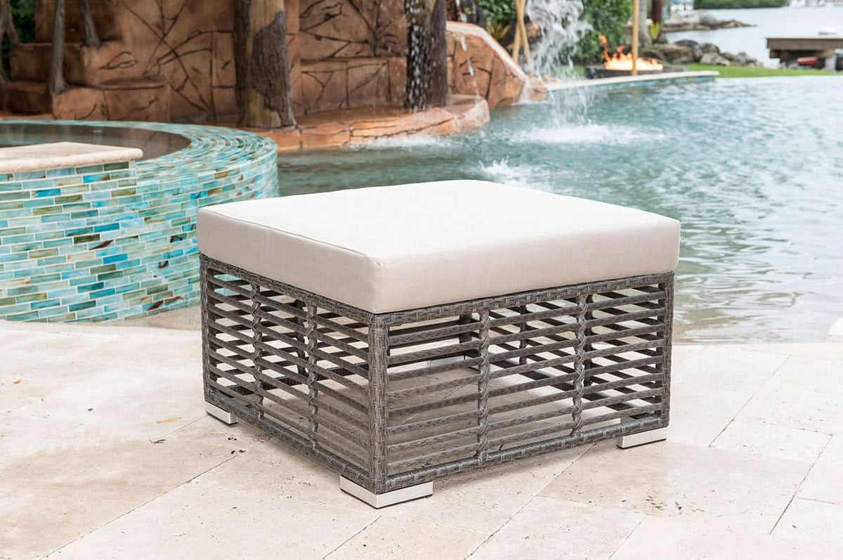 Panama Jack Graphite Aluminum Outdoor Square Ottoman with Cushion