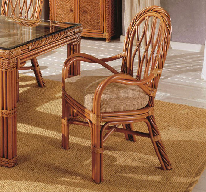 South Sea Rattan New Twist Rattan Indoor Dining Arm Chair