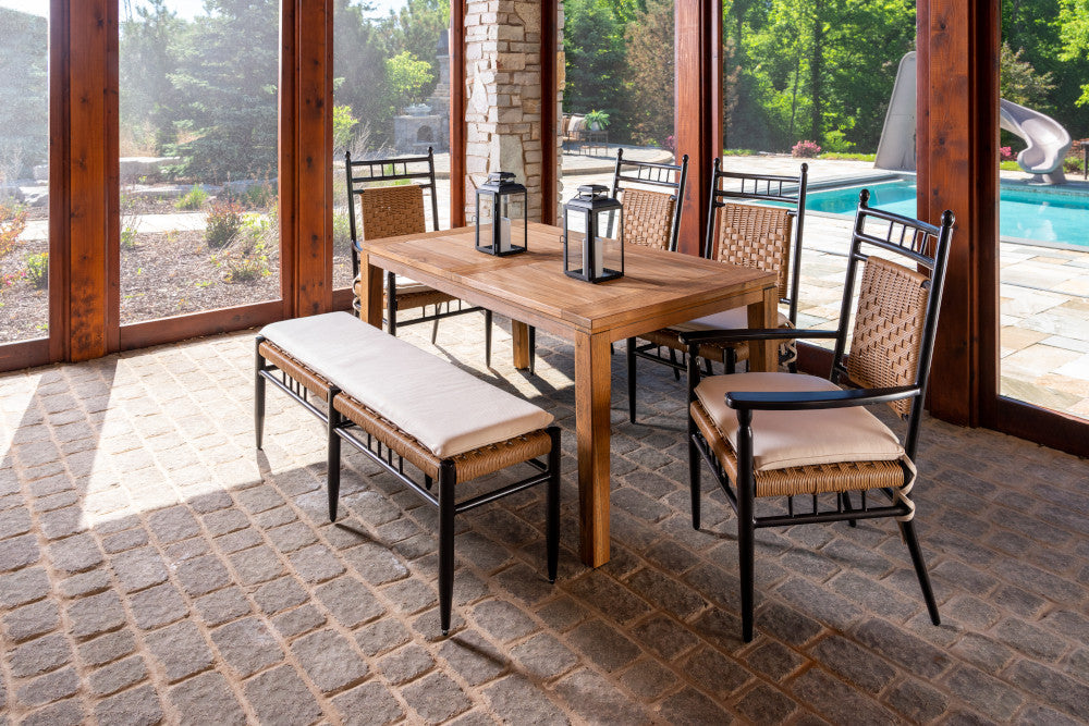 Lloyd Flanders Teak Outdoor 63–84" Butterfly Leaf Umbrella Dining Table