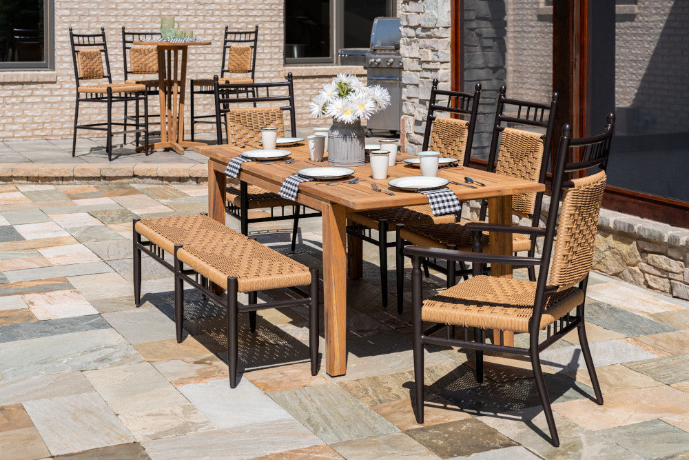 Lloyd Flanders Teak Outdoor 63–84" Butterfly Leaf Umbrella Dining Table