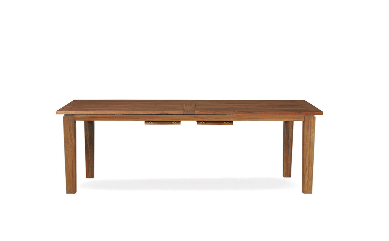 Lloyd Flanders Teak Outdoor 86–110" Double Butterfly Leaf Umbrella Dining Table