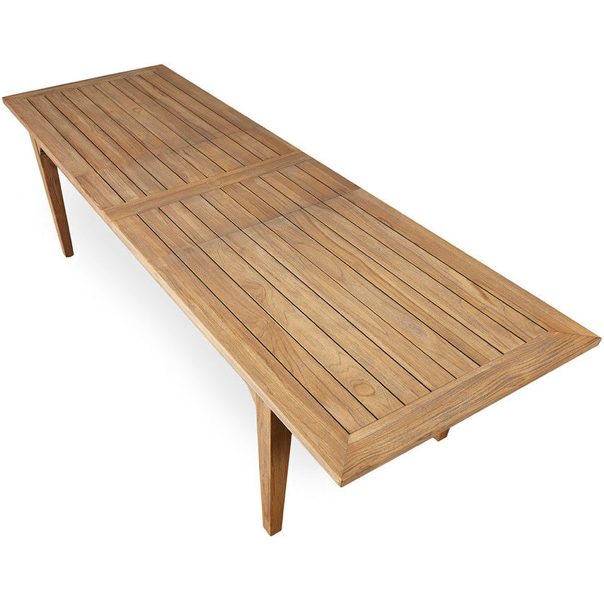 Lloyd Flanders Teak Outdoor 86–110" Double Butterfly Leaf Umbrella Dining Table