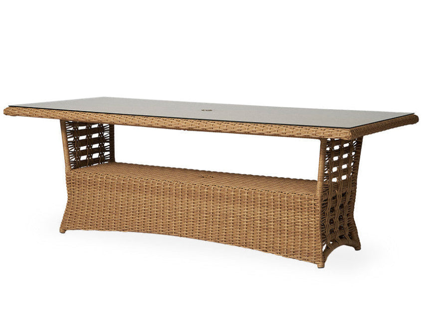 Lloyd Flanders Magnolia Woven Vinyl Outdoor 84" Rectangular Umbrella Dining Table