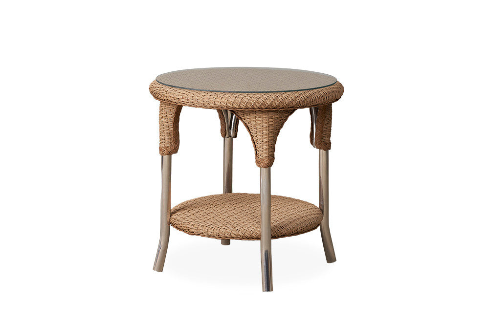 Lloyd Flanders Loom 24" Round End Table with Partial Apron