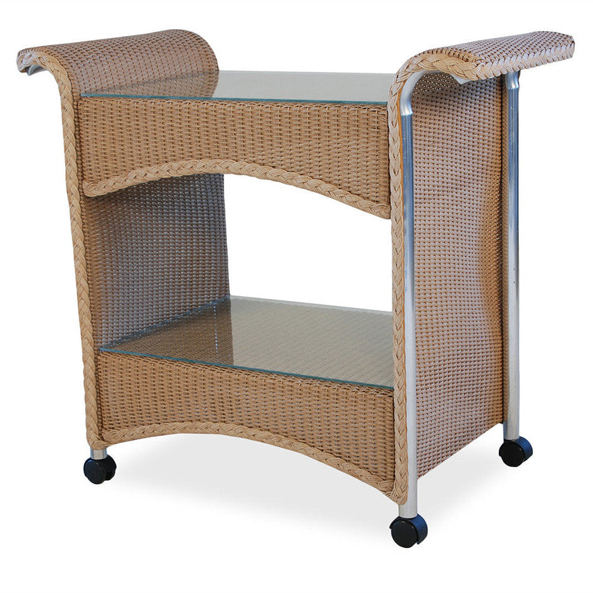 Lloyd Flanders Loom Wicker Outdoor Castered Bar Cart