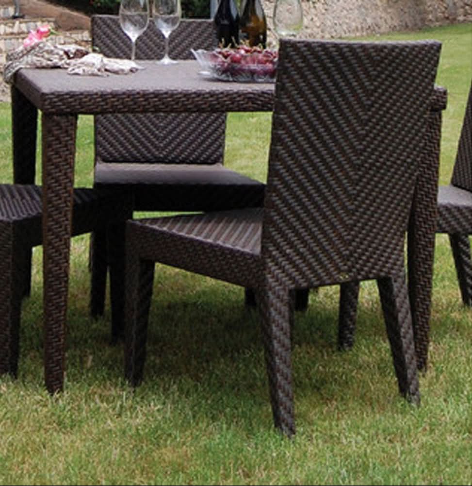 Hospitality Rattan Atlantis Wicker Outdoor 4-Person Square Dining Side Chair Set with Cushions