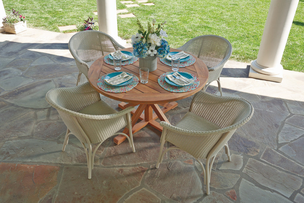 Lloyd Flanders Teak Outdoor 48" Round Cross Base Dining Table