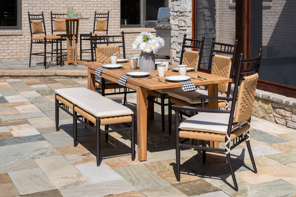 Lloyd Flanders Teak Outdoor 63–84" Butterfly Leaf Umbrella Dining Table