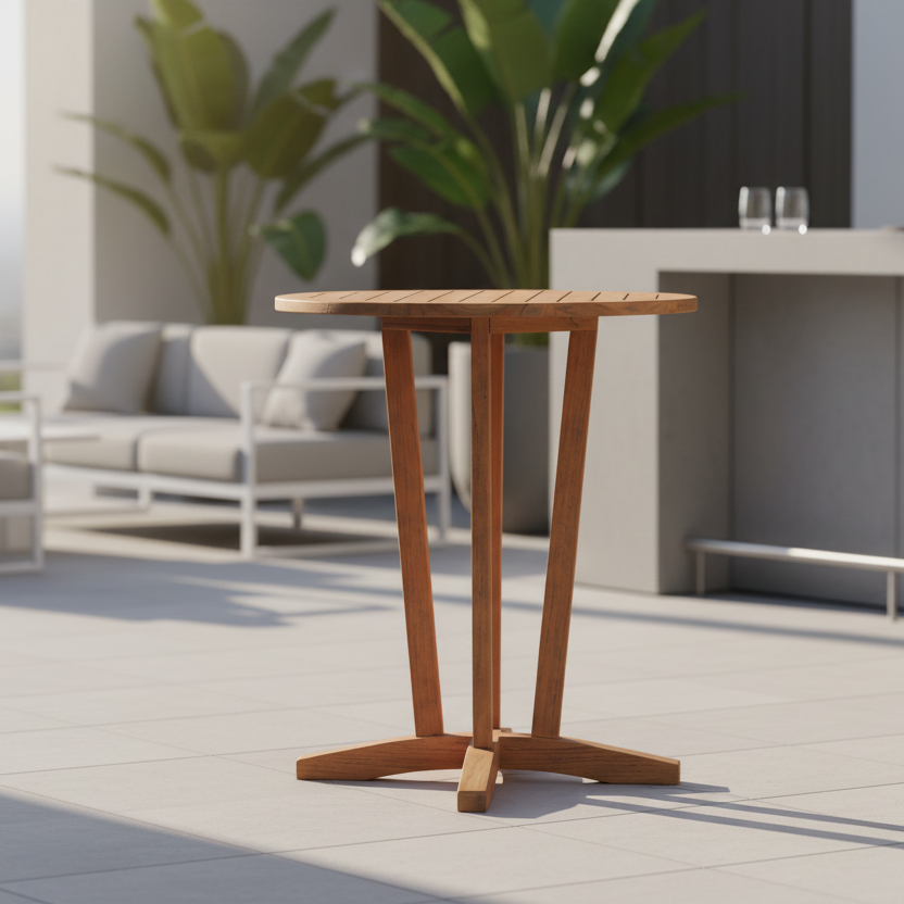 Lloyd Flanders Teak Outdoor 30" Round Bar Table