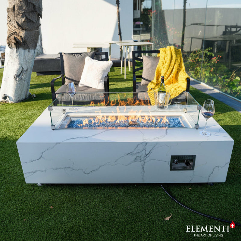 Elementi Plus Carrara Marble Porcelain Outdoor Fire Table