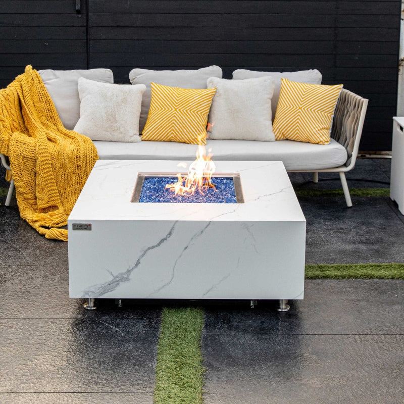 Elementi Plus Bianco Marble Porcelain Outdoor Fire Table