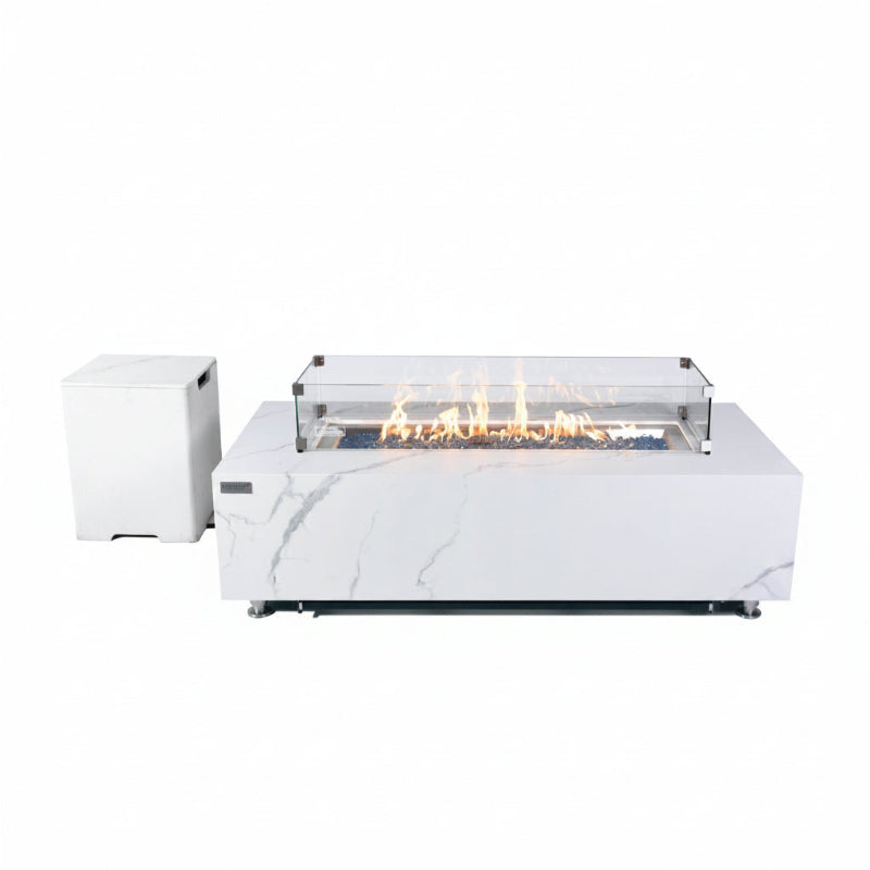 Elementi Plus Carrara Marble Porcelain Outdoor Fire Table