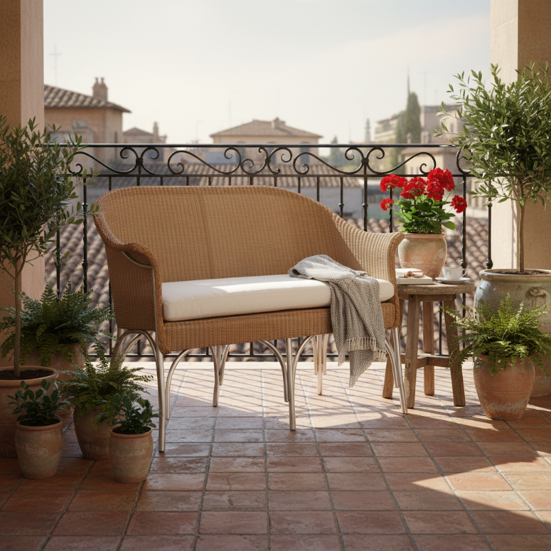 Lloyd Flanders All Seasons Wicker Aluminum Outdoor Settee with Cushion