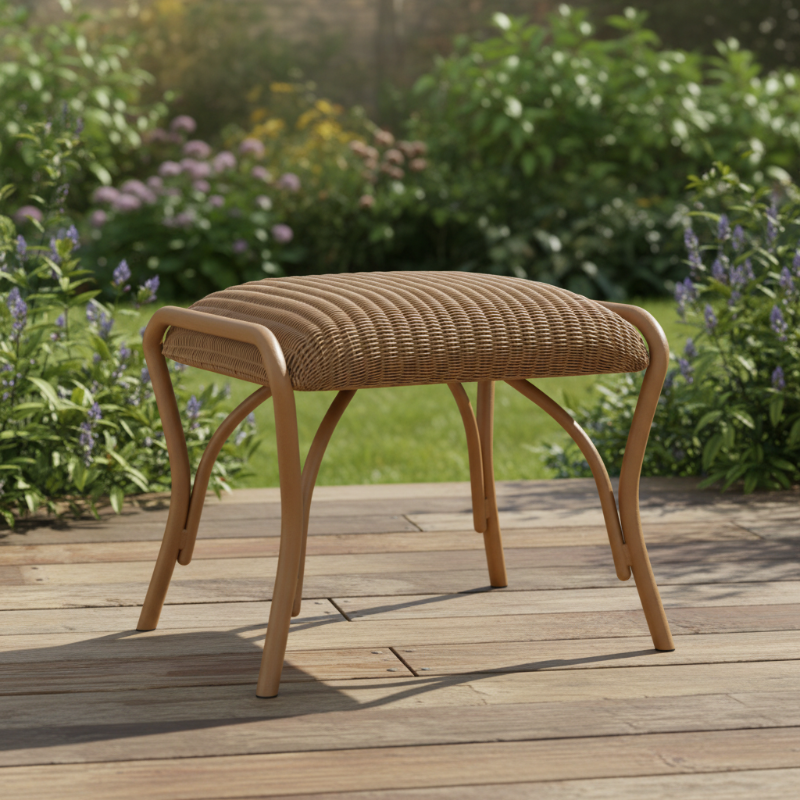 Lloyd Flanders All Seasons Wicker Aluminum Outdoor Ottoman with Padded Seat