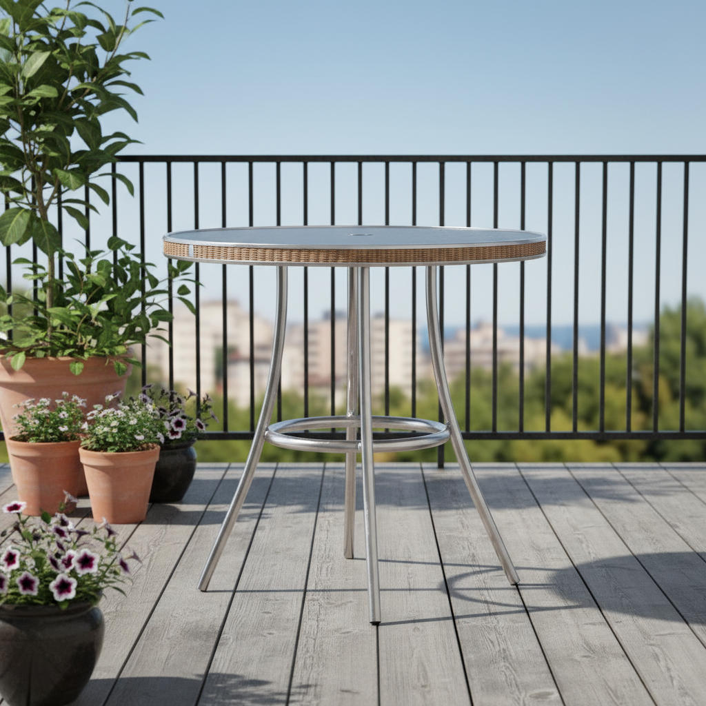Lloyd Flanders All Seasons Wicker Outdoor 33" Round Bistro Table with Charcoal Glass