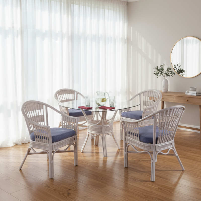 South Sea Rattan Bermuda Wicker Indoor 4-Person Dining Room Set with Captains Chairs