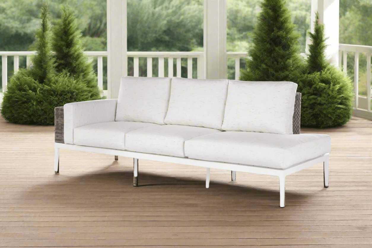 South Sea Rattan Stevie Wicker Left side Facing Sofa Chaise With Arm Bolster