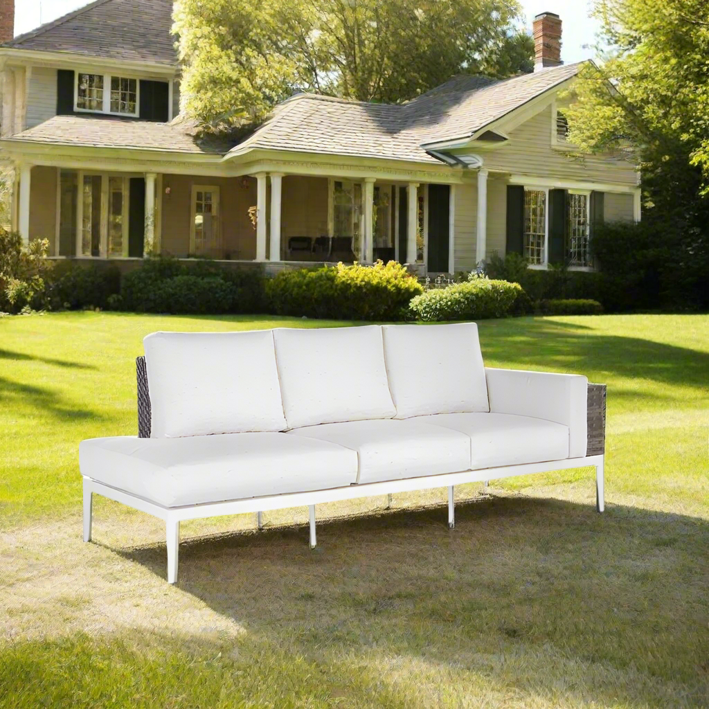 South Sea Rattan Stevie Wicker Left side Facing Sofa Chaise With Arm Bolster