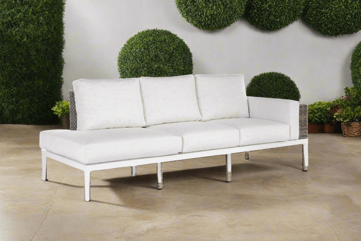 South Sea Rattan Stevie Wicker Left side Facing Sofa Chaise With Arm Bolster