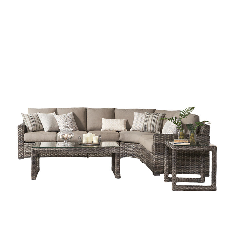 South Sea Rattan New Java Resin Wicker 6 Piece Outdoor Wedge Corner Sectional Living Set