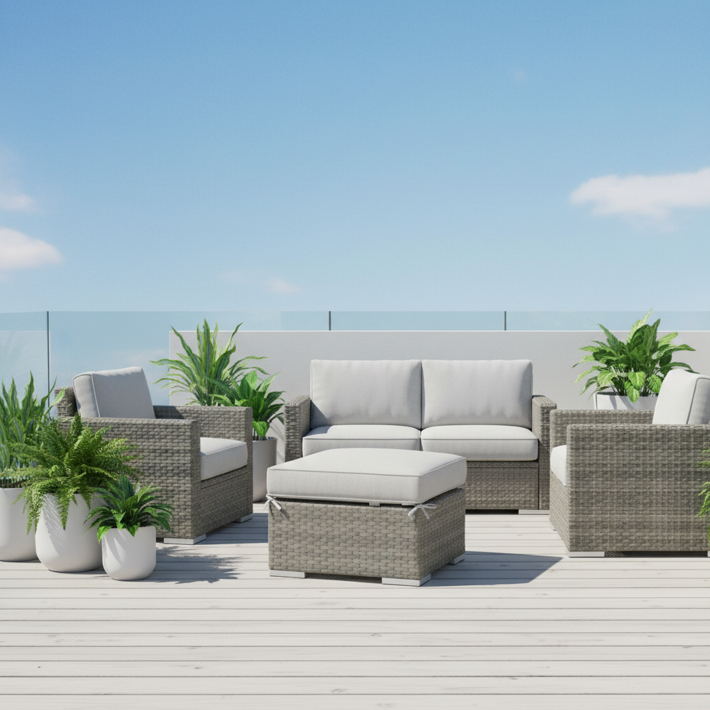 Sunset West Majorca Wicker Outdoor Ottoman in Cast Silver