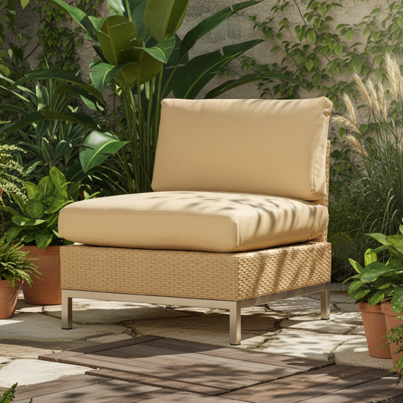 Lloyd Flanders Elements Wicker Outdoor Armless Lounge Chair with Loom Back