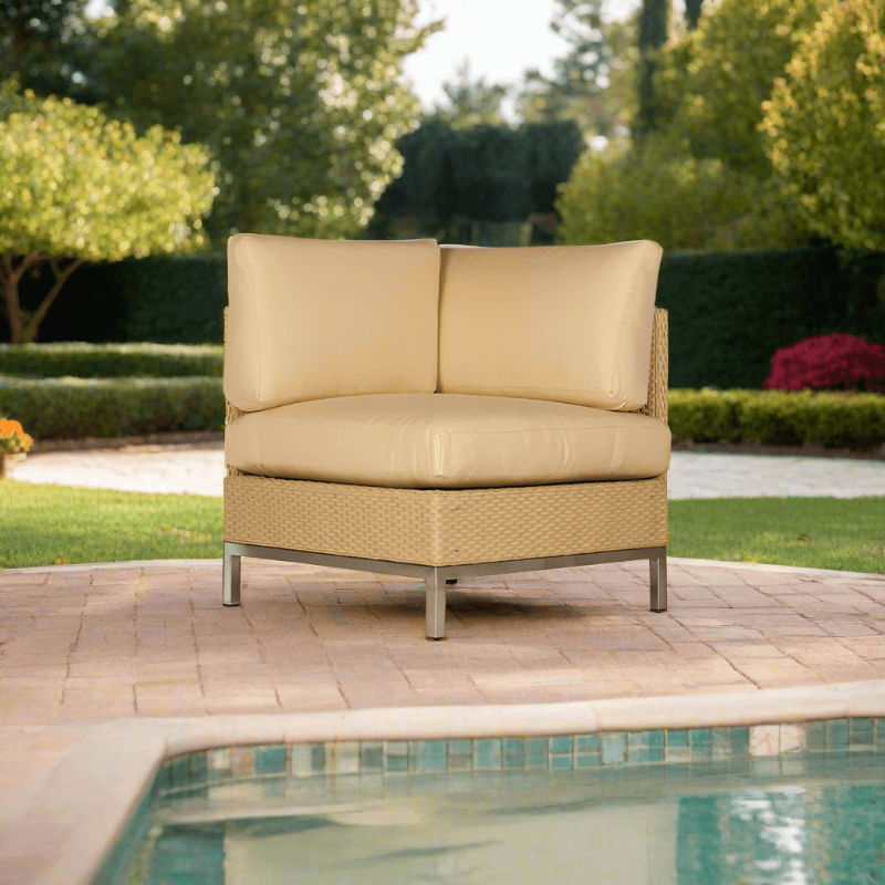 Lloyd Flanders Elements Wicker Outdoor Corner Sectional Chair with Loom Arm and Back