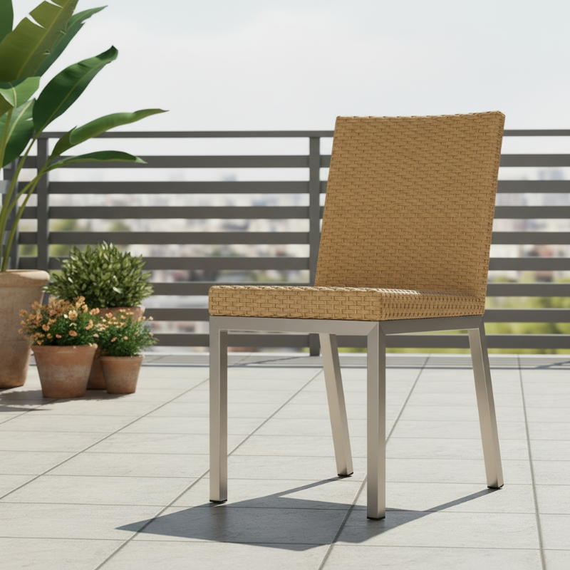 Lloyd Flanders Elements Wicker Outdoor Armless Dining Chair with Stainless Steel Base