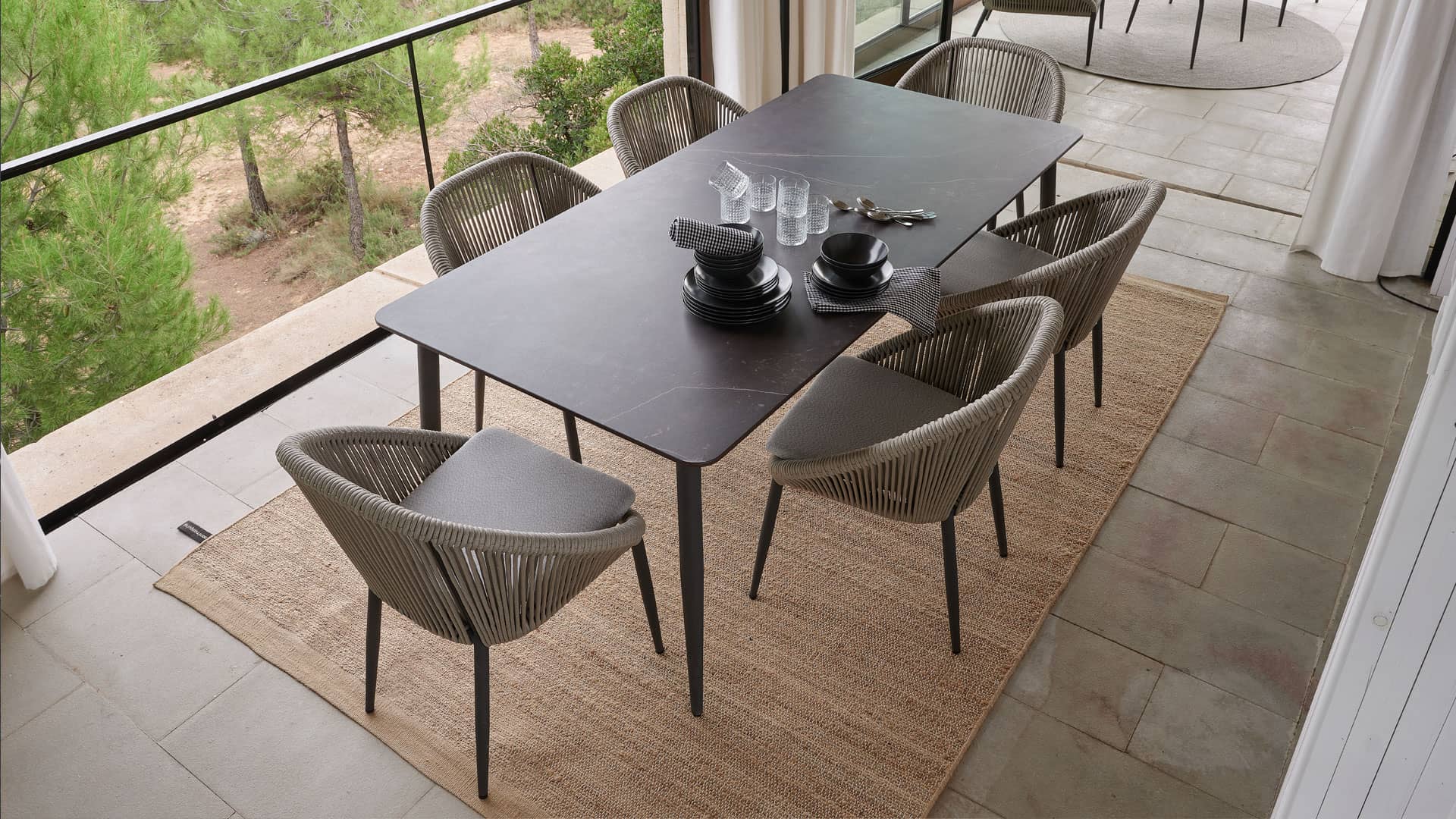 Skyline Design Rodona Aluminum Outdoor Rectangular Dining Table with Glass