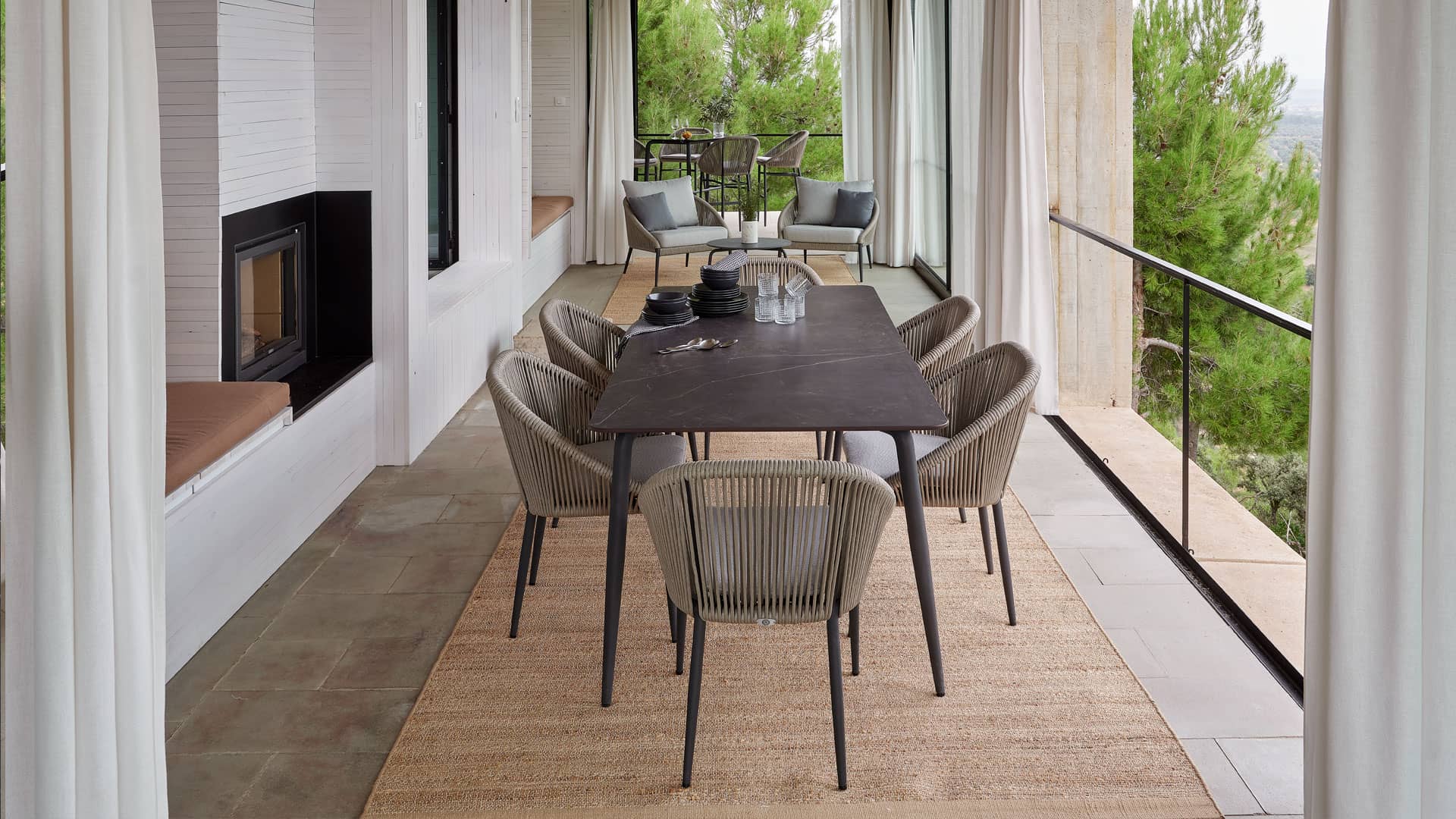 Skyline Design Rodona Aluminum Outdoor Rectangular Dining Table with Glass