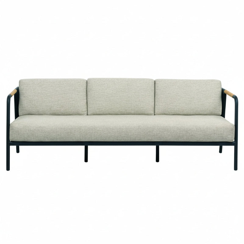 Alfresco Home Elle Belt Aluminum Outdoor 79" Sofa with Teak Arm Rests and Cushion