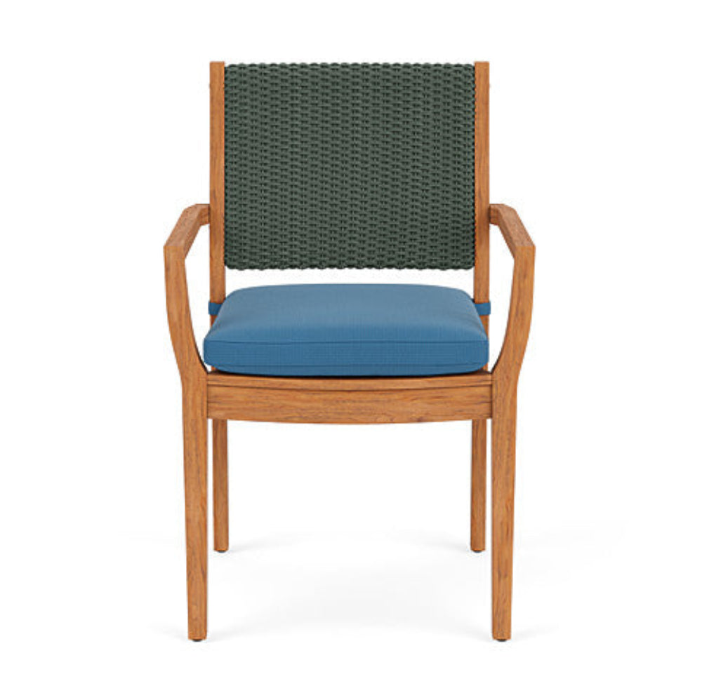 Lloyd Flanders Teak Loom Back Outdoor Dining Armchair
